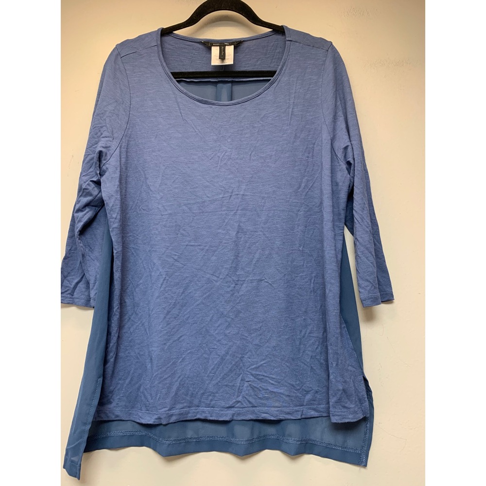 BCBGMAXAZRIA Mixed Media Top Womens Large Blue Excellent Chiffon Back Tunic